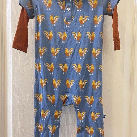 Kickee Pants Blue Parisian Rooster Polo Romper Bamboo Boys Size 18-24 Months - Picture 3 of 16
